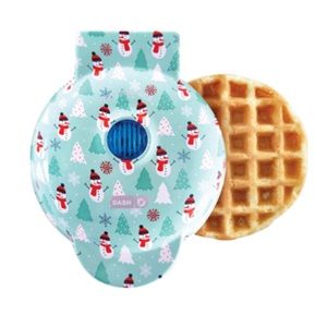 DASH Holiday Snowman Mini 4” Non-Stick 350 Watts Waffle Maker, Light Blue